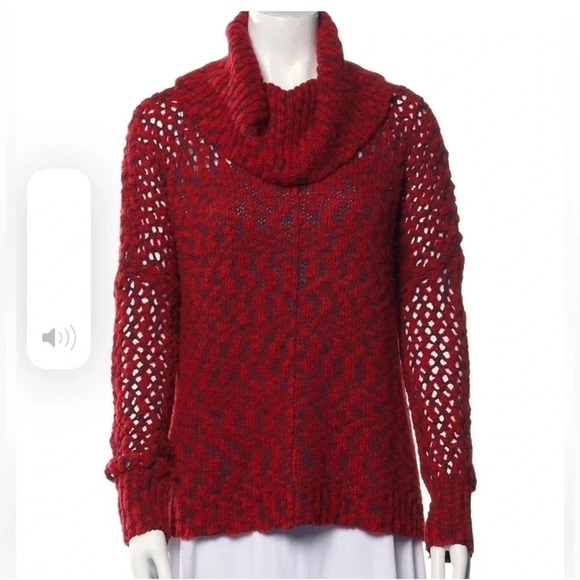 Alice + Olivia Red Wavy Knit Relaxed Fit Cowl Neck Sweater, Size xs - Picture 2 of 4